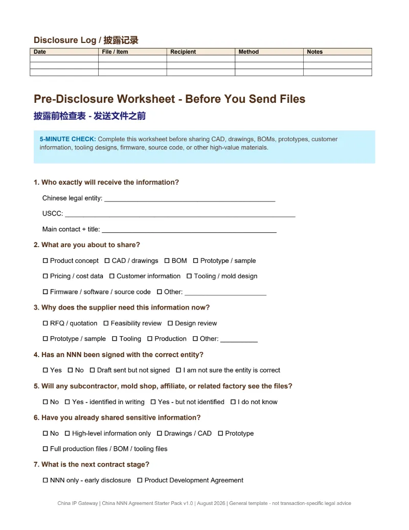 Pre-Disclosure Worksheet Preview