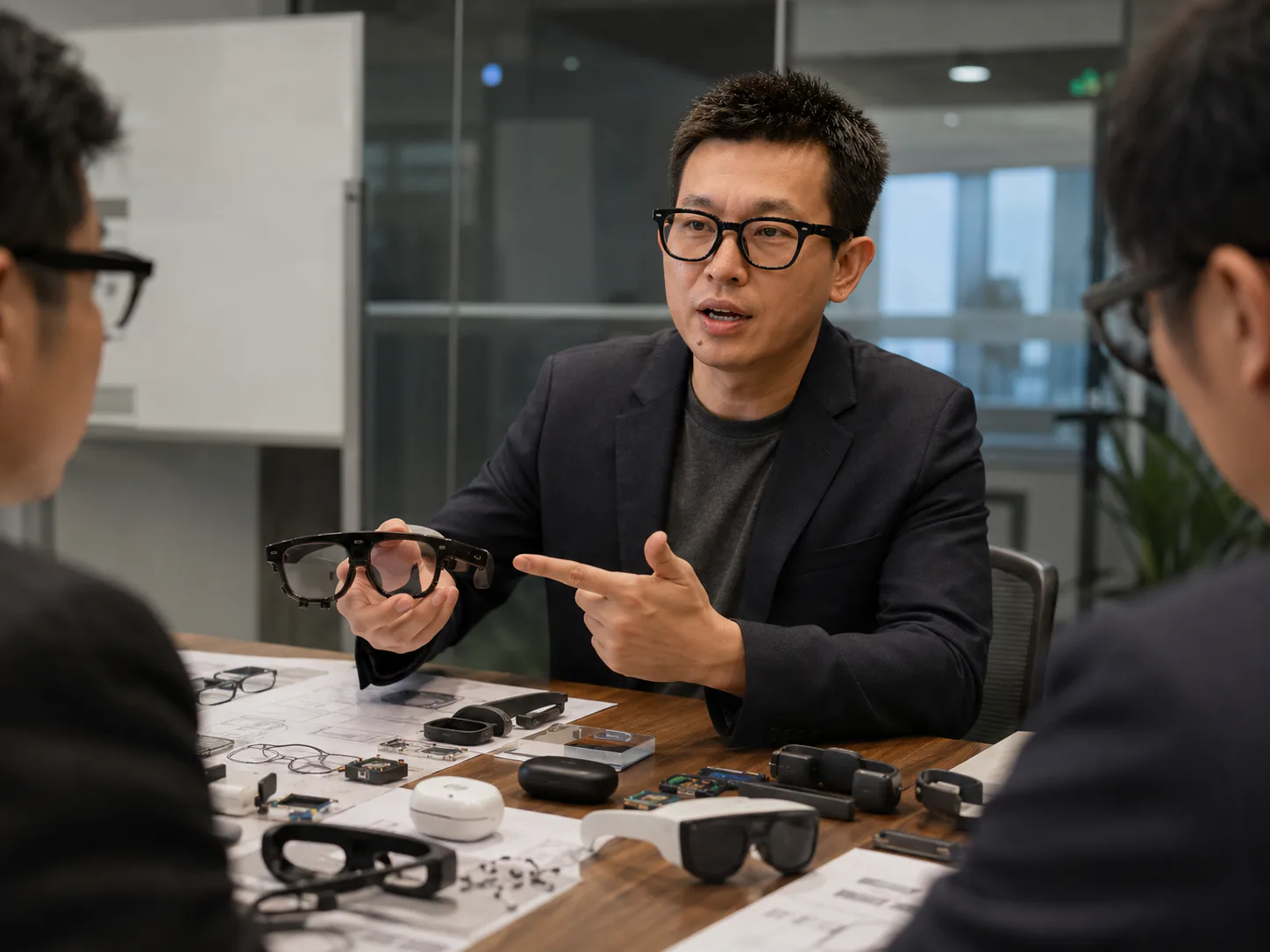Peter Lin discussing China supplier-control and hardware product materials with founders in Shenzhen